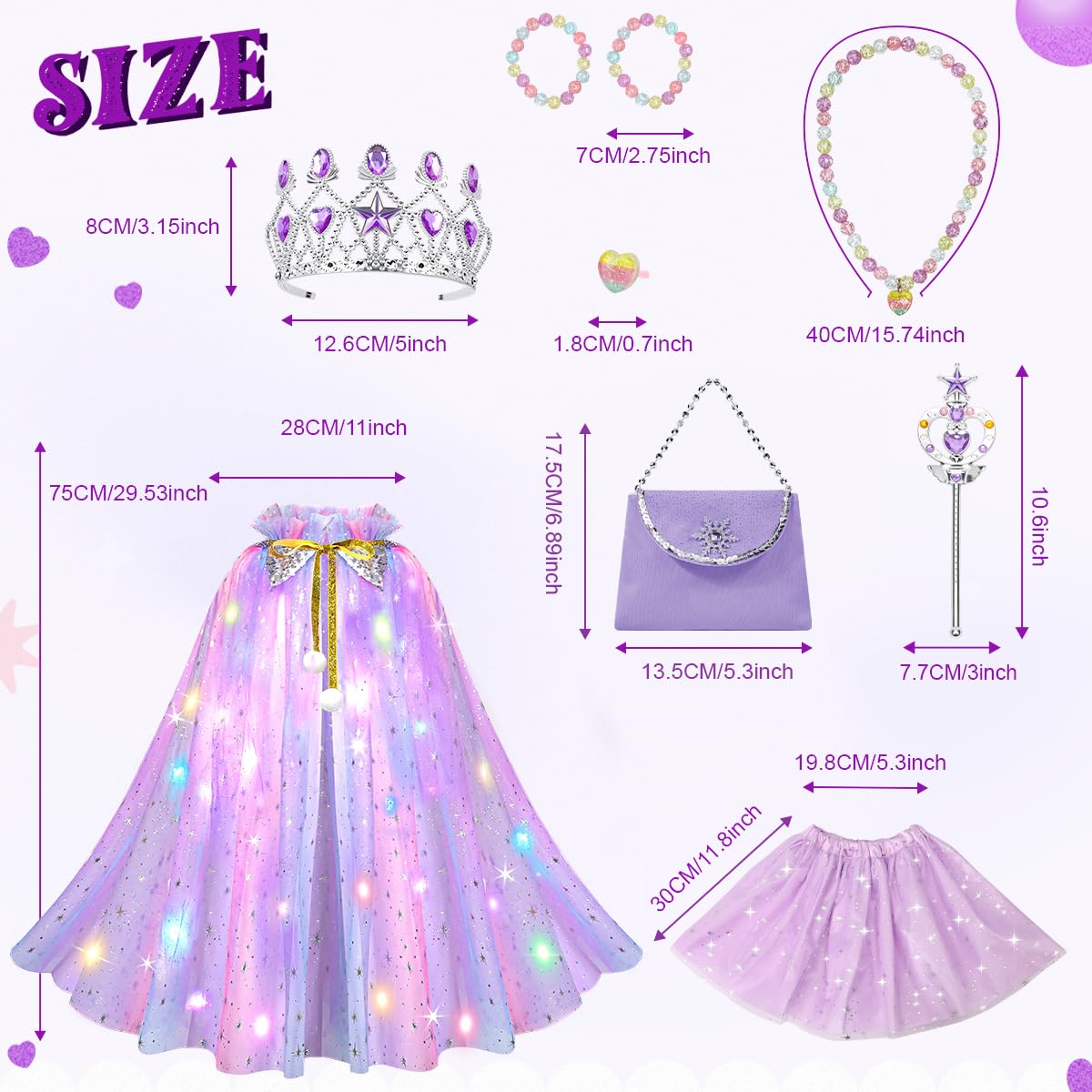 Meland Princess Dress Up Cape Set with Light Up Cape, Crown & Tutu | Girls Dress Up Toys 3-8