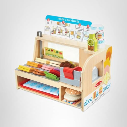 Melissa & Doug Slice-Stack-Serve Wooden Sandwich Counter | Pretend Play Kitchen