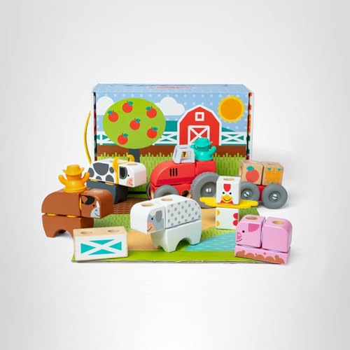 Melissa & Doug Blockables Farm Snap & Play – 56-Piece Wooden Connectable Blocks Set