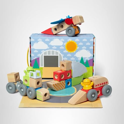 Melissa & Doug Blockables Vehicles Snap & Play – 54-Piece Connectable Wooden Blocks