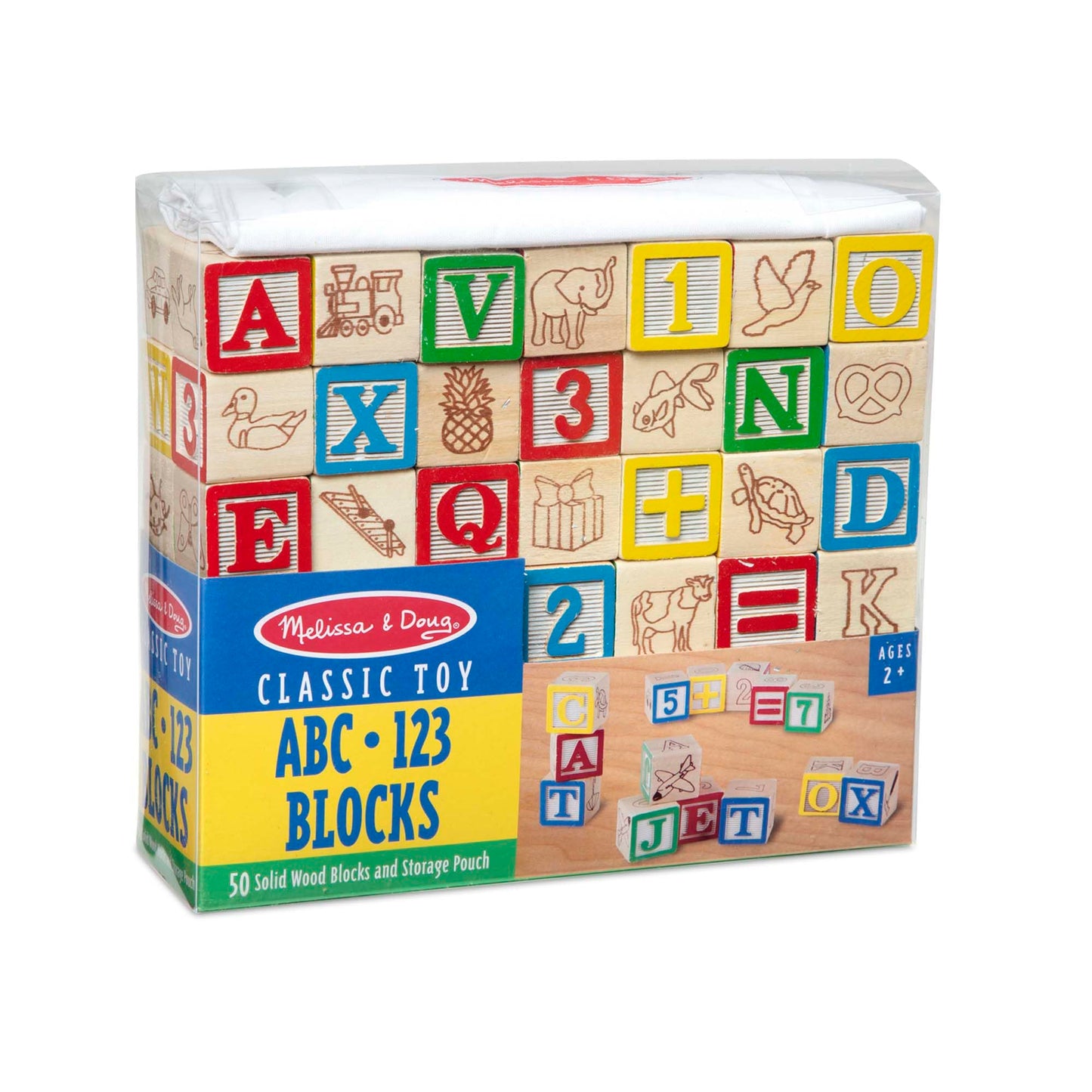 Melissa & Doug Deluxe Wooden ABC/123 Blocks Set – 50 Pieces with Storage Pouch