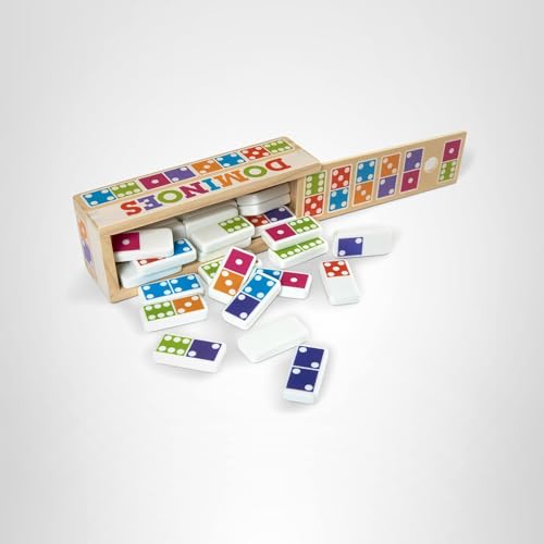Melissa & Doug Dominoes Tabletop Game – 28 Colorful Tiles in Wooden Storage Box