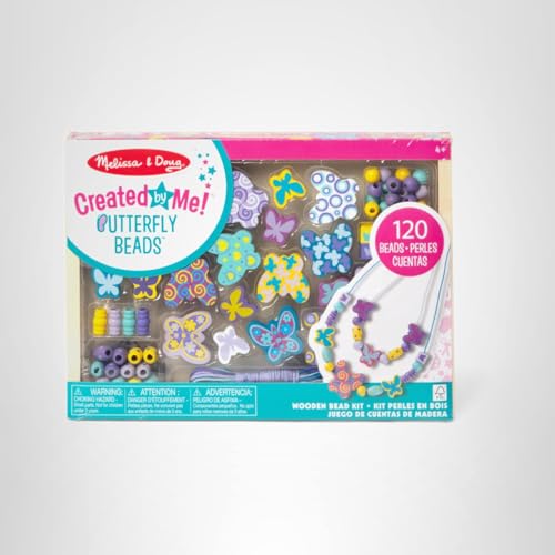Melissa & Doug Created by Me! Butterfly Beads Wooden Bead Kit, 150+ Beads for Jewelry-Making