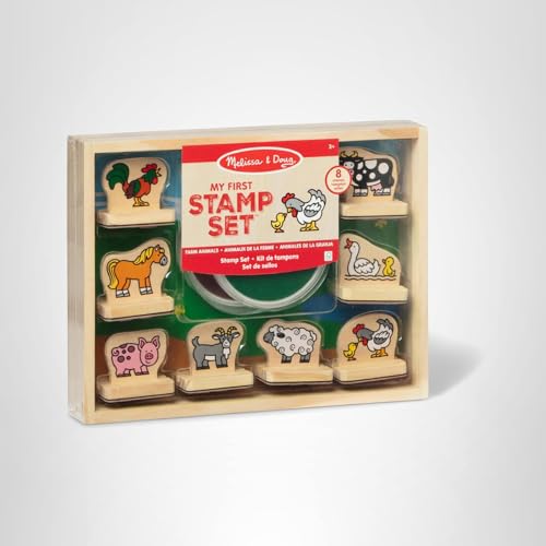 Melissa & Doug My First Wooden Stamp Set - Farm Animals | 8 Stamps + Ink Pads