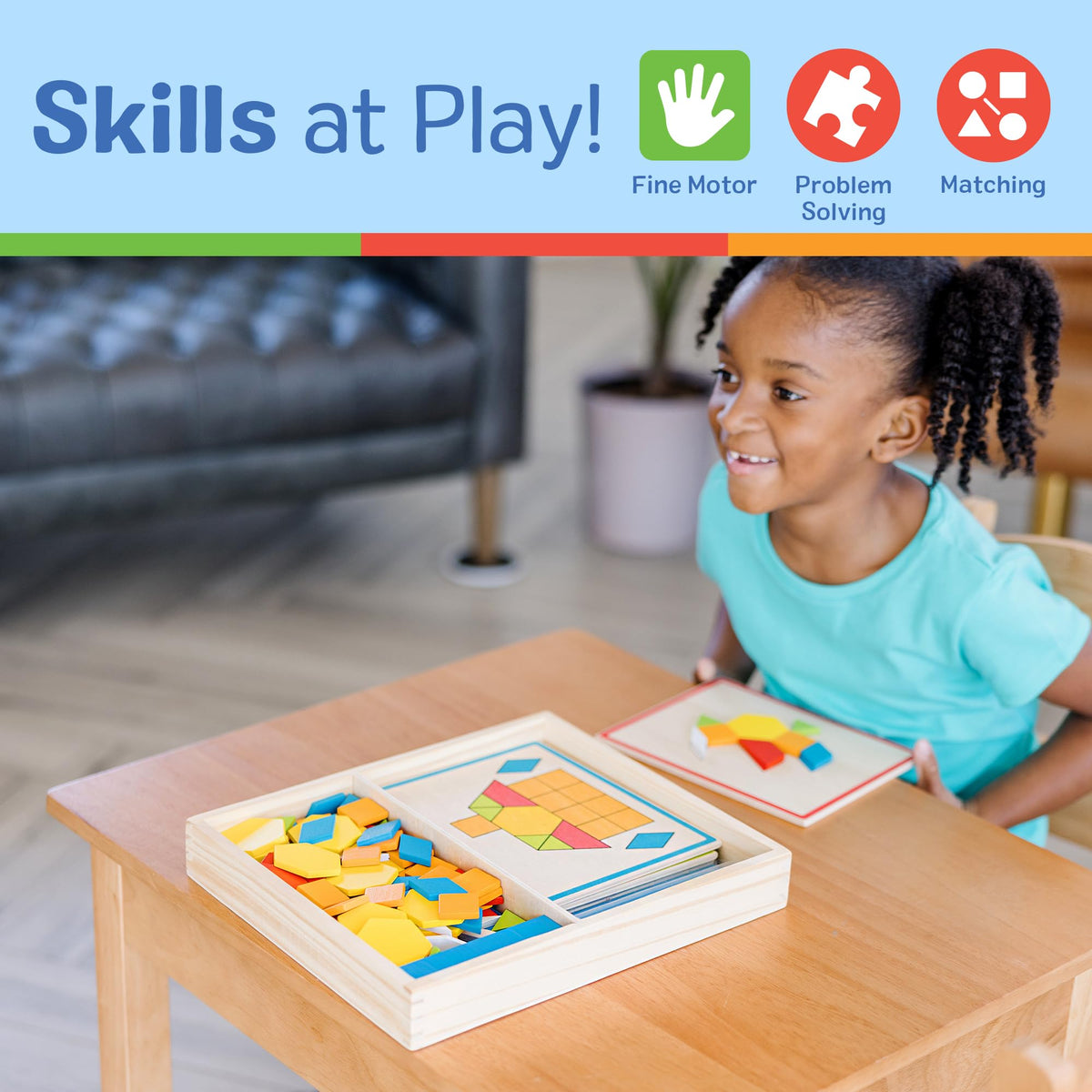 Melissa & Doug Pattern Blocks and Boards — 120 Wooden Tiles, 5 Double-Sided Puzzle Boards