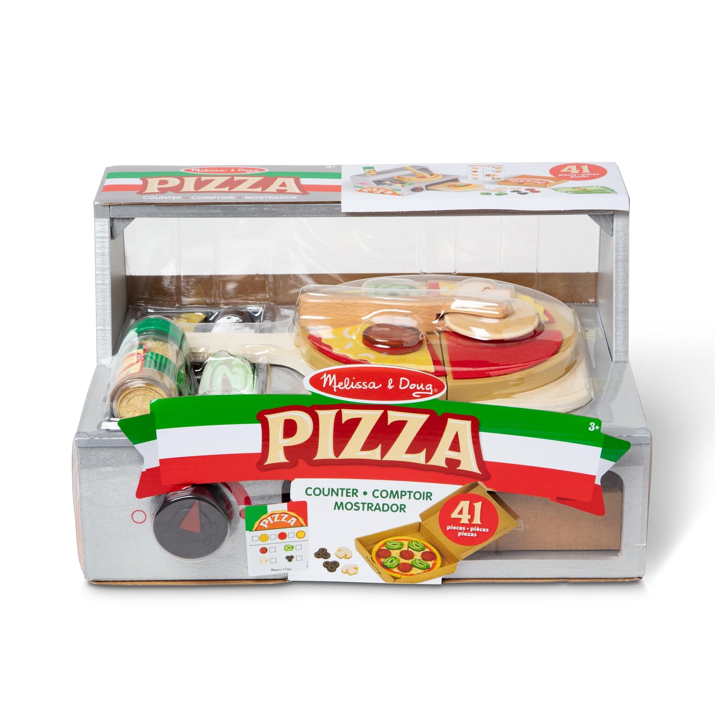 Melissa & Doug Top & Bake Wooden Pizza Counter Play Set — 41 Pcs | FSC-Certified