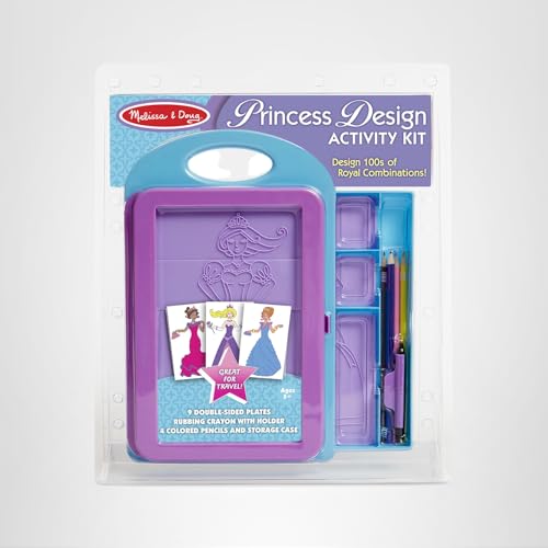 Melissa & Doug Princess Design Activity Kit – 9 Double-Sided Plates, Pencils & Rubbing Crayon