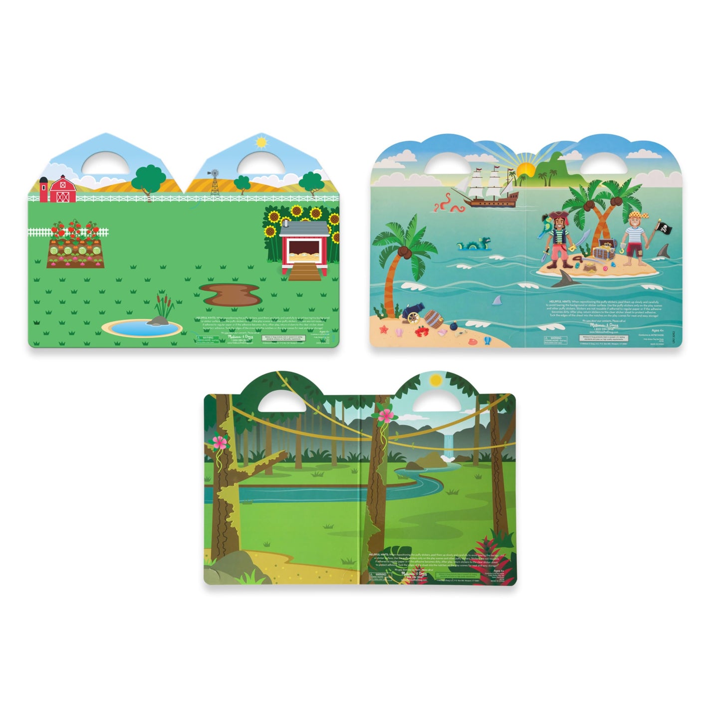 Melissa & Doug Puffy Sticker Activity Books Set of 3 – Safari, Pirate & Farm | Travel-Friendly, Mess-Free Play