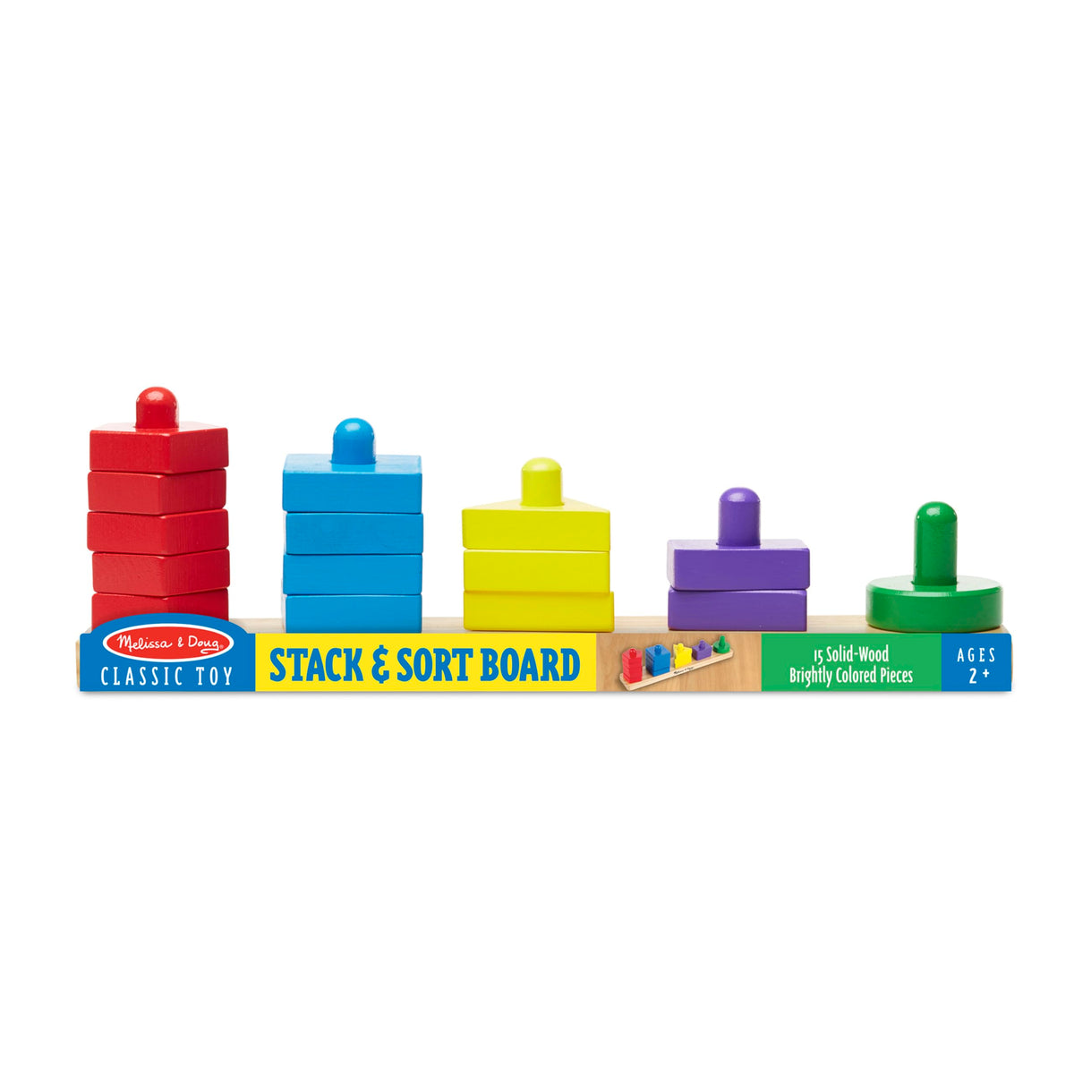 Melissa & Doug Stack and Sort Board – Wooden Educational Toy with 15 Solid Wood Pieces