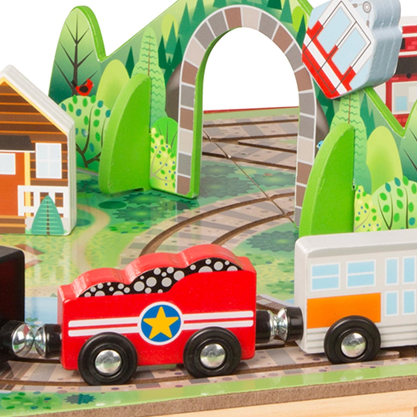 Melissa & Doug Take-Along Railroad Tabletop Playset – Portable Wooden Train Toys, Animals & Scenery (FSC Certified)