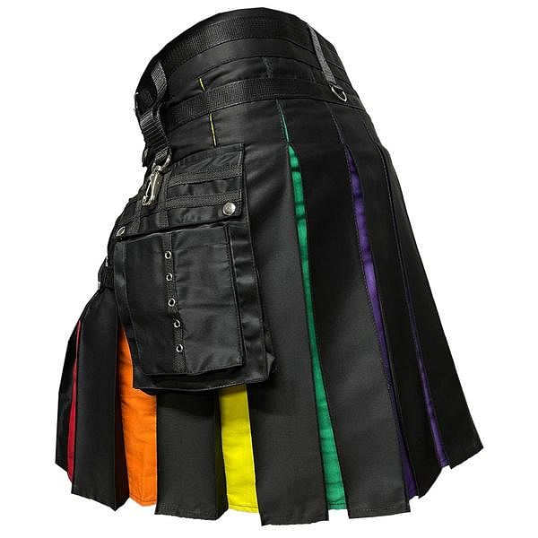 Men's Rainbow Hybrid Kilt Nylon Straps Black Cotton Scottish Utility