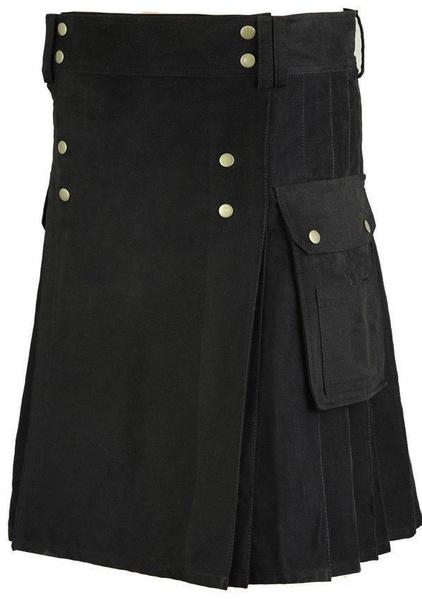 Men's Stylish Black Cotton Wedding Utility Kilt Drop 24 "