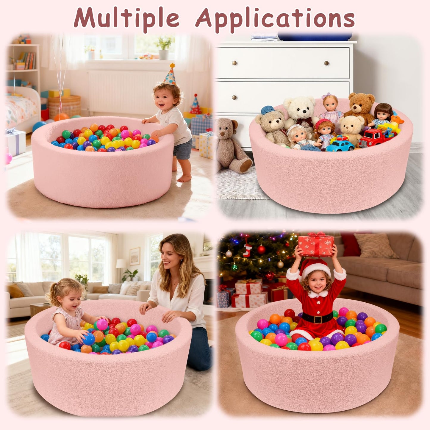 MEOGETY Kids Foam Ball Pit – Safe Teddy Fleece Play Space for Toddlers & Pets