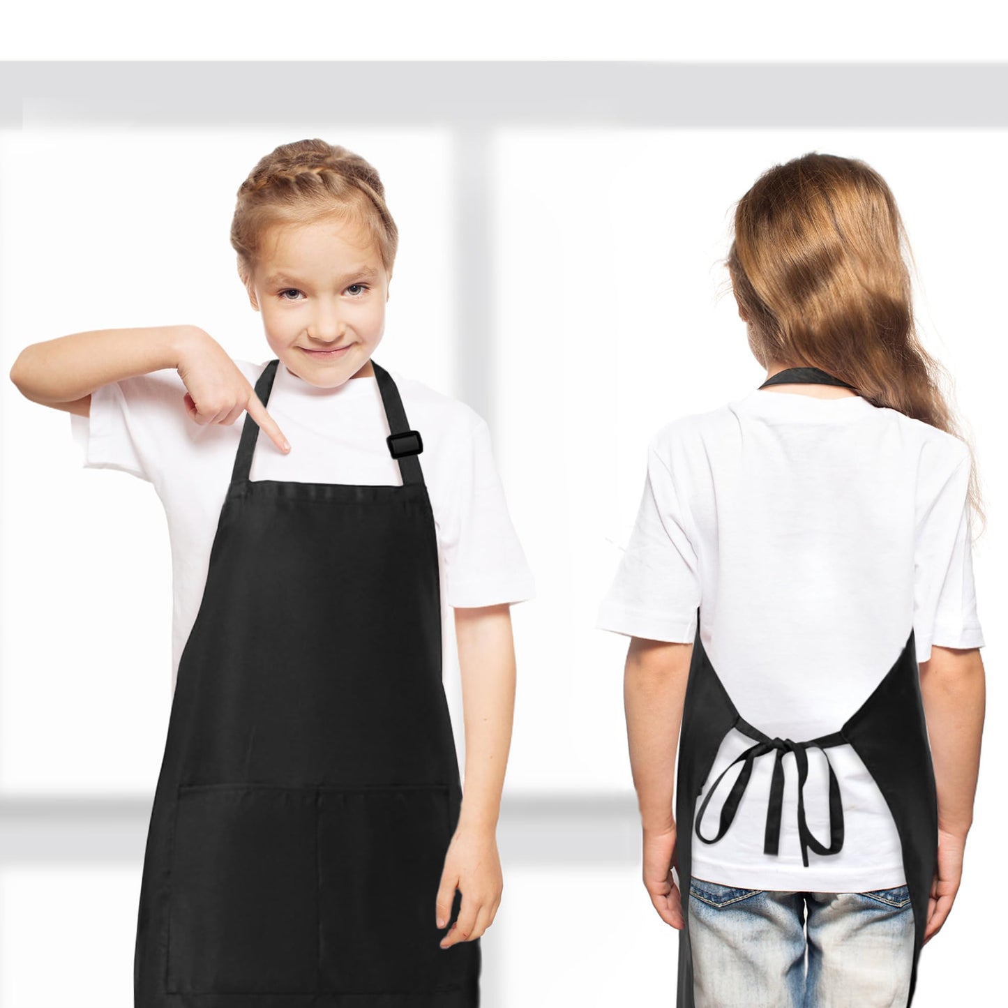 MEOGETY Kids Aprons (2-Pack) Adjustable Pockets Chef Aprons for Cooking, Baking, Painting