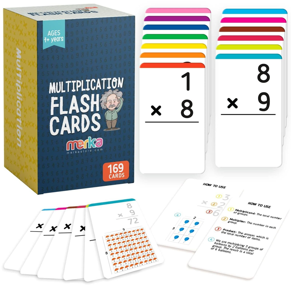 merka Math Flash Cards – 169 Multiplication Cards for Kids (4–14)