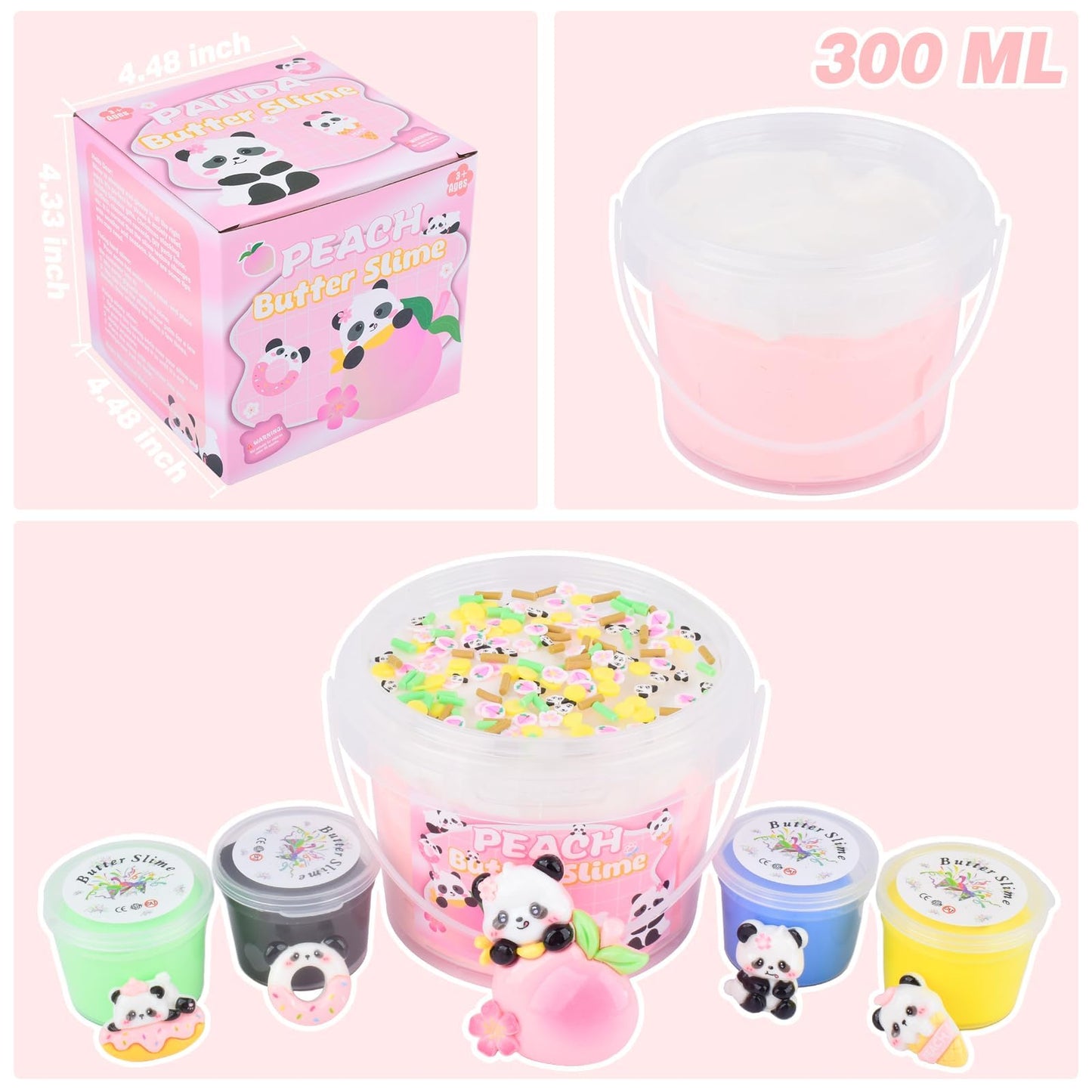 MERMAIDSLIME Pink Peach Butter Slime Kit with Panda Add-Ins – 300 ml, Soft Non-Sticky, Scented Slime for Kids