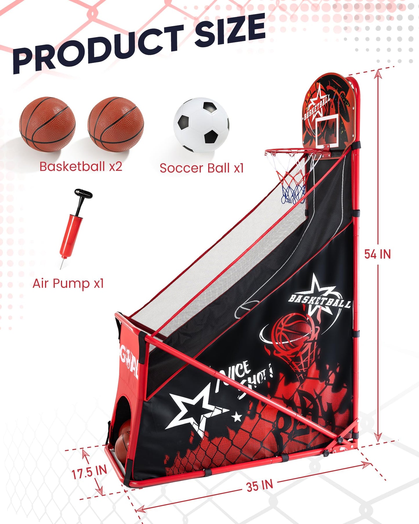 MerryMove 2-in-1 Basketball Arcade & Soccer Goal Set — Foldable Indoor/Outdoor Toy for Ages 3–12