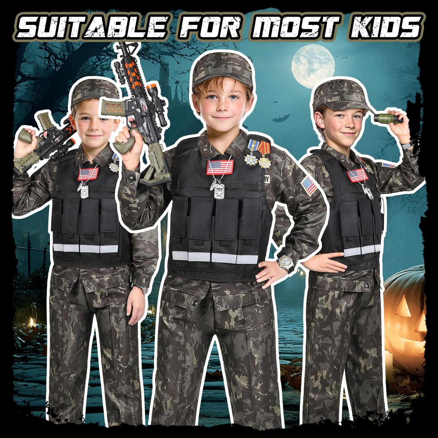Metemot Kids Army Costume for Boys – 15-Piece Military Dress-Up with Toys