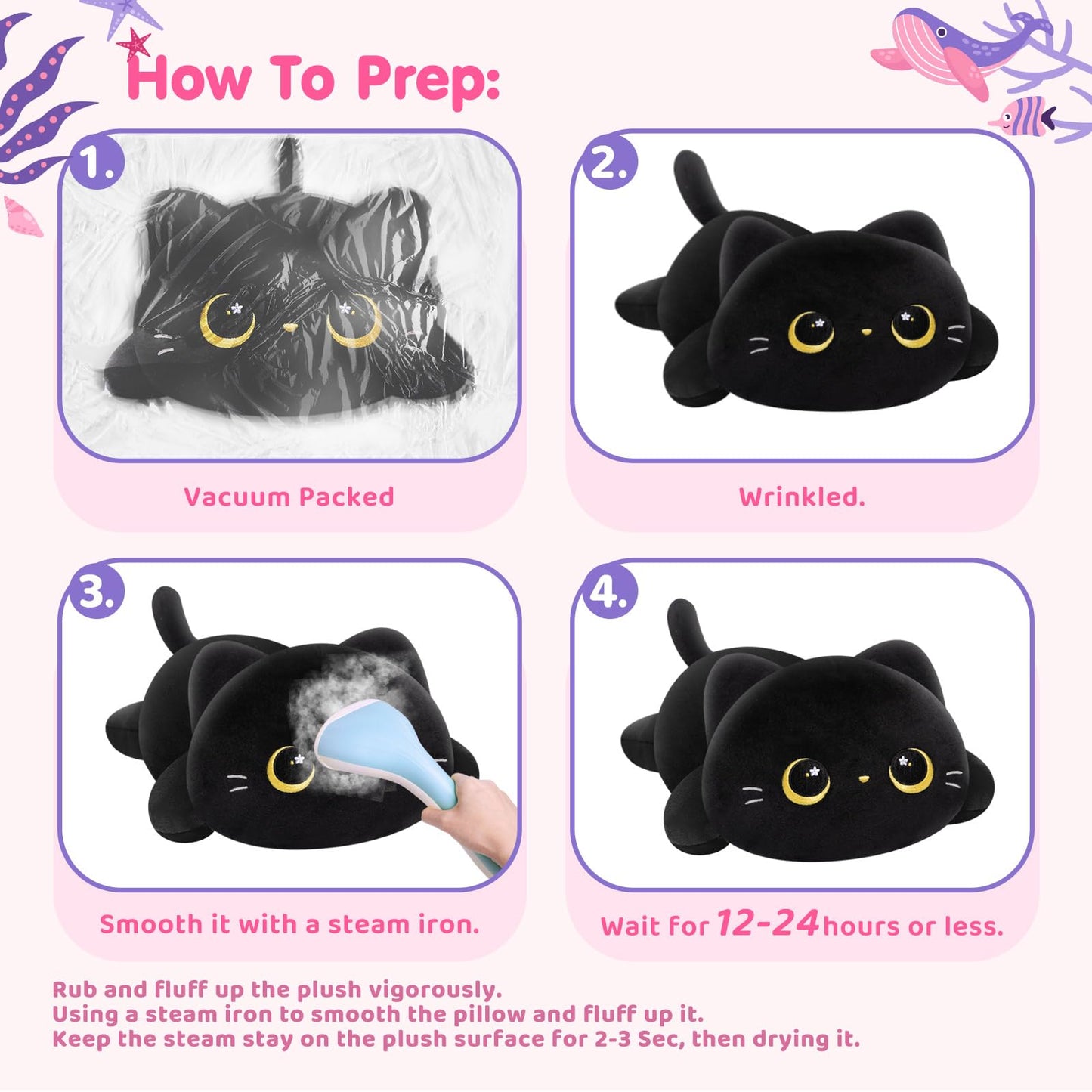 Mewaii Cute Black Cat Plush Pillow – 13-Inch Kawaii Cat Stuffed Toy