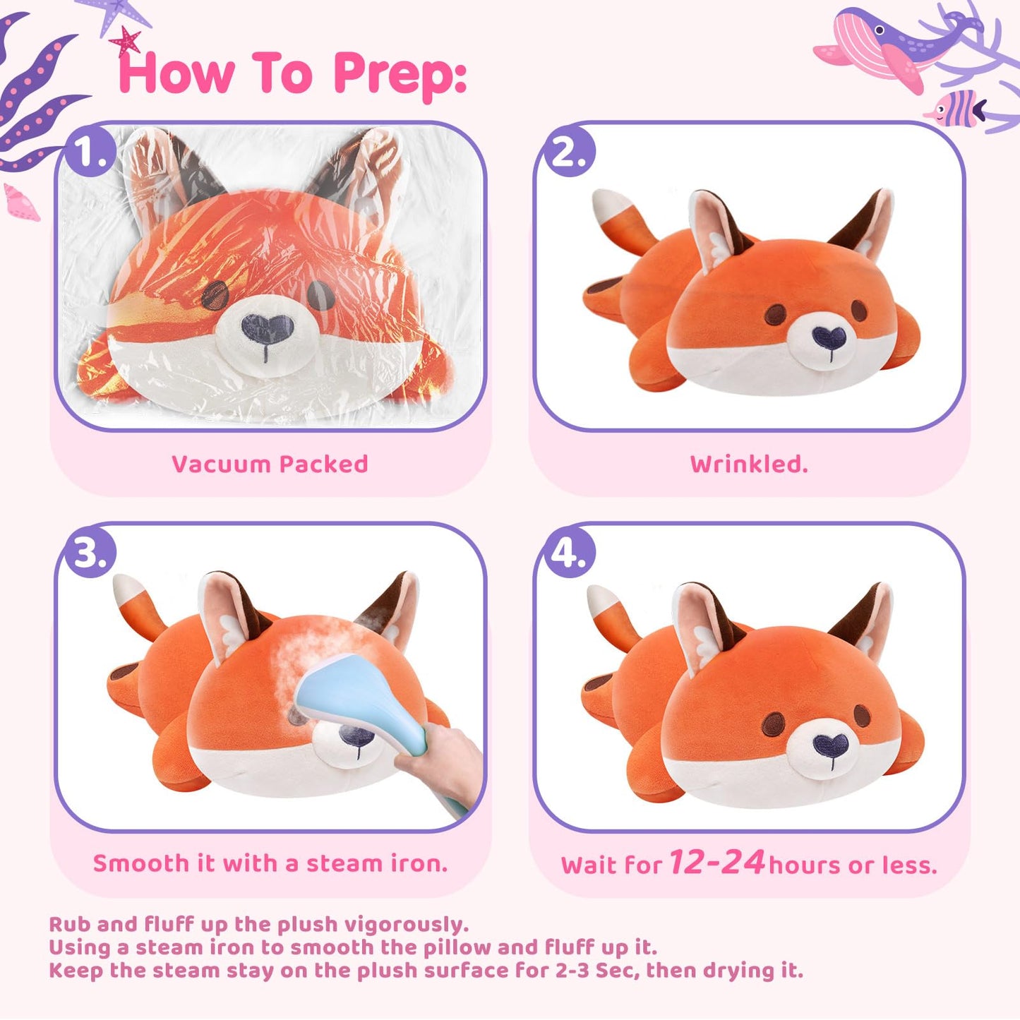 Mewaii Cute Fox Plush Pillow | 13-Inch Red Fox Stuffed Animal, Kawaii Comfort