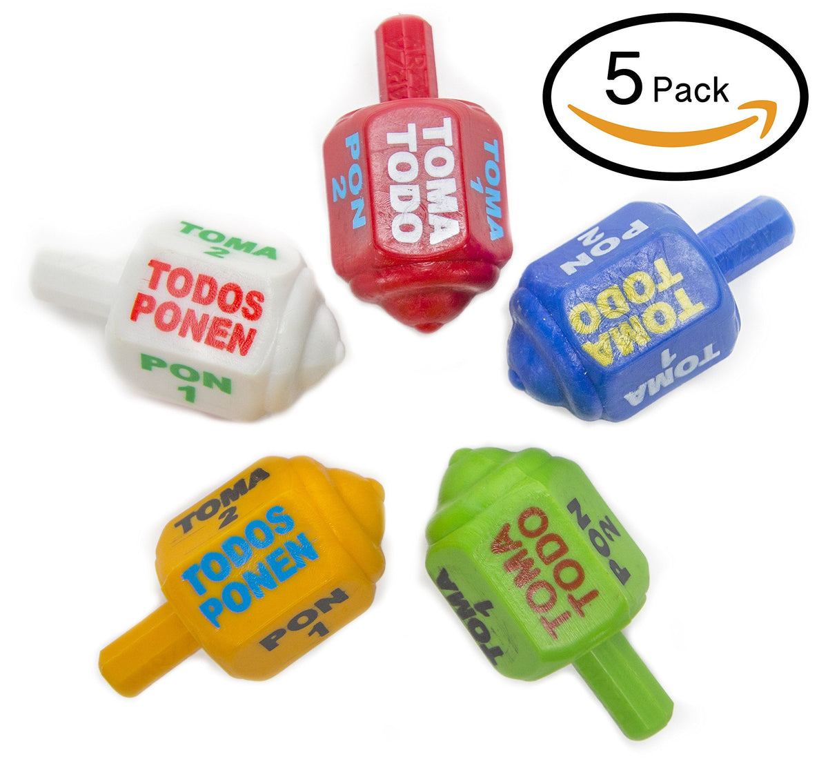 MexART Classic Mexican Pirinola Toma Todo — Solid Plastic 5-Pack Multicolor 2.5 Inch