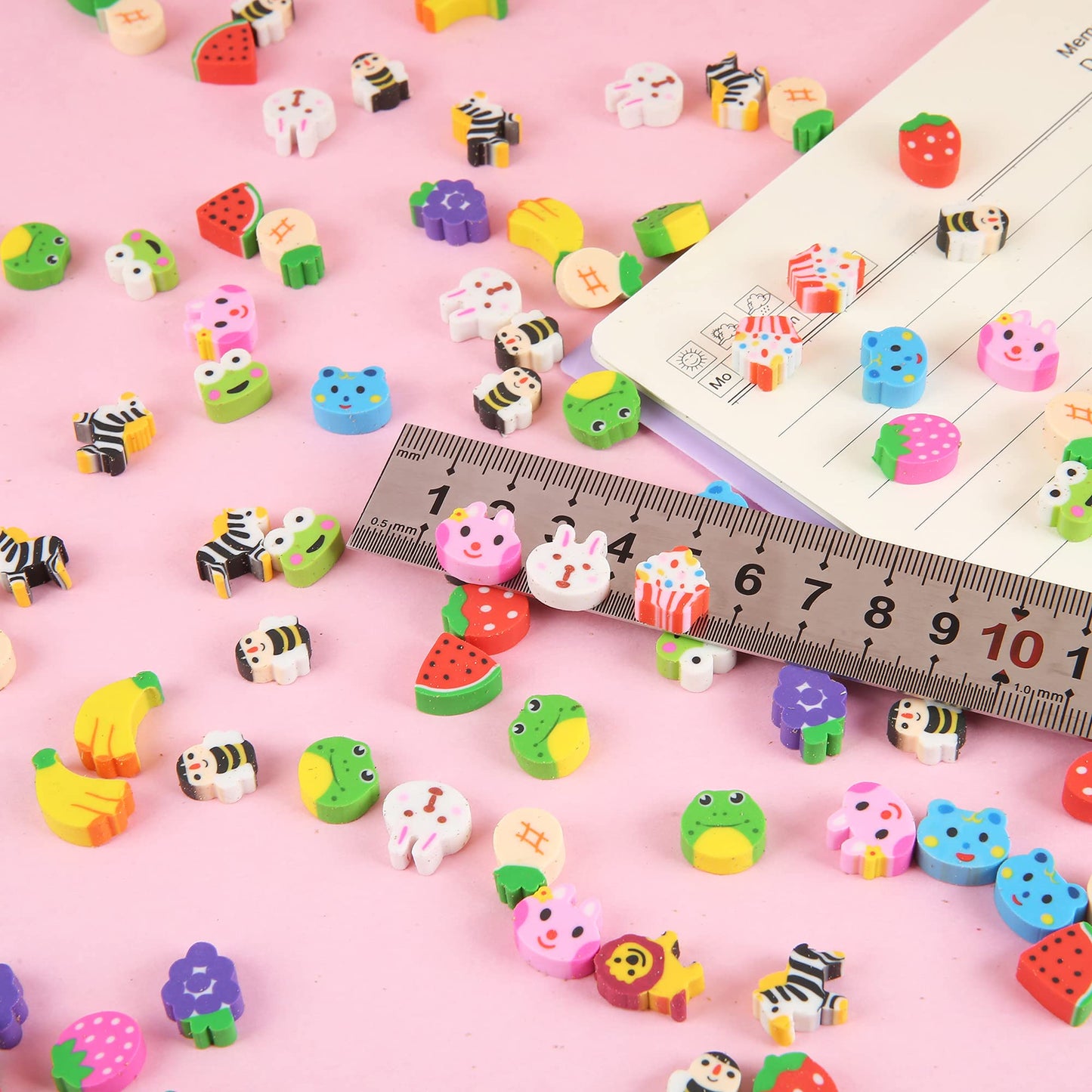 MGTECH 300 Pieces Mini Animal & Fruit Erasers – Cute Pencil Erasers Bulk for Kids, Party Favors & Rewards