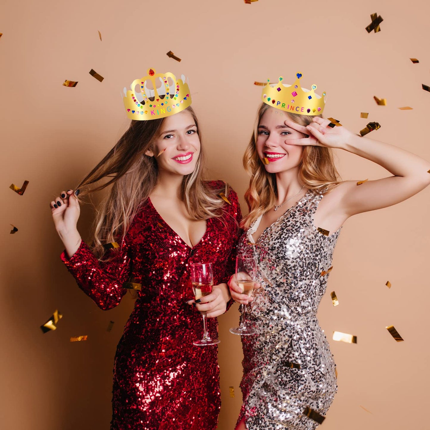 MGZTTHW Gold Paper Crown Set for Kids – 15 Adjustable Crowns, 5 Styles, Gems & Stickers