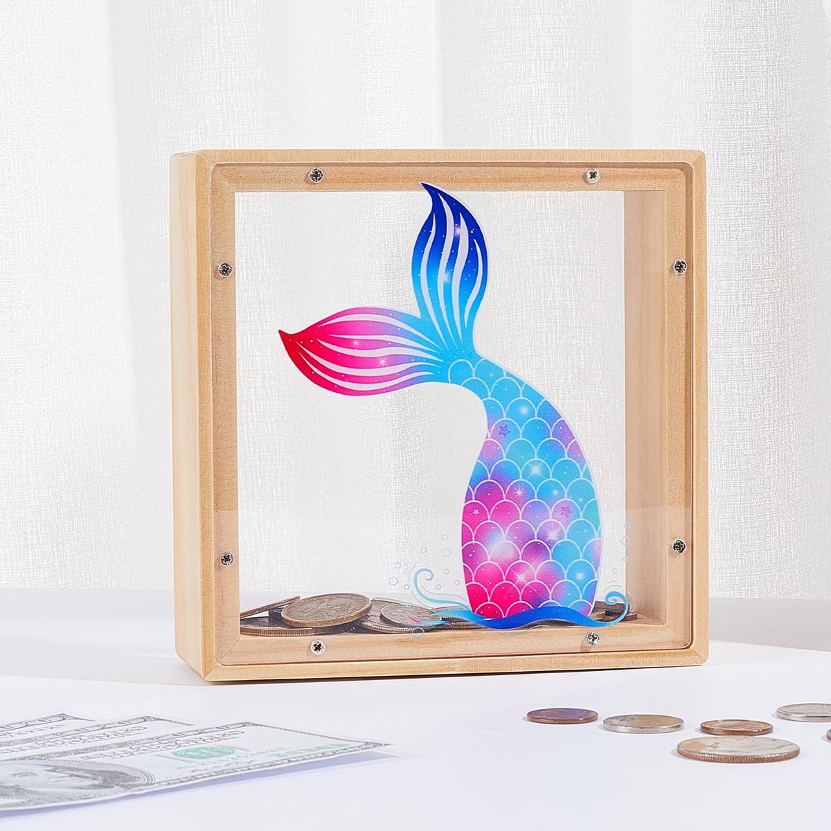 MHJY Wooden Piggy Bank for Kids – Dinosaur & Unicorn Design with DIY Stickers
