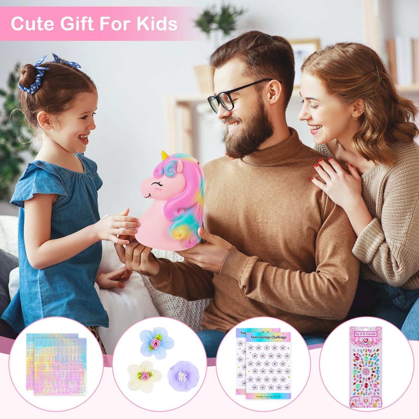 MHJY Unicorn Piggy Bank - Unbreakable DIY Savings Box with Stickers | Large Capacity