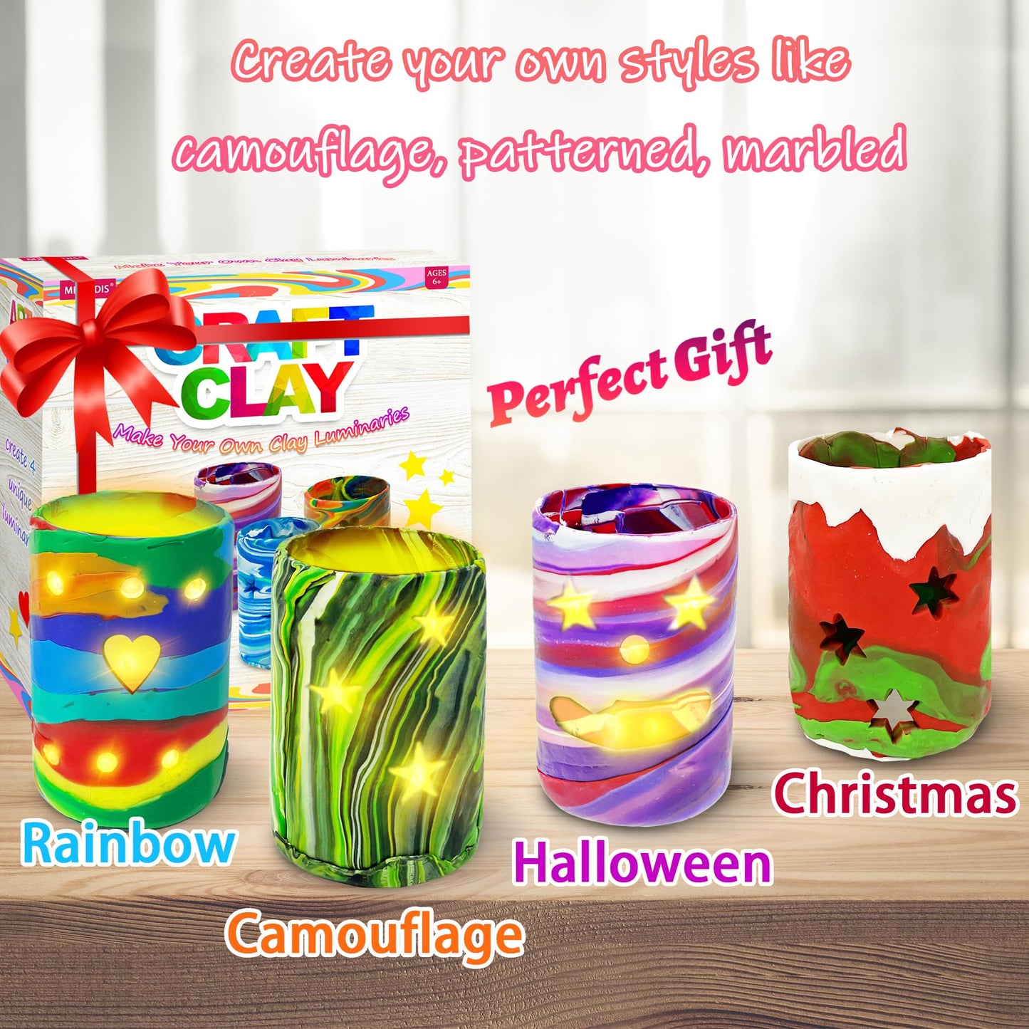 MHMYDIS Make Your Own Clay Luminaries Kit – Creative Lantern Crafts for Kids 6-12