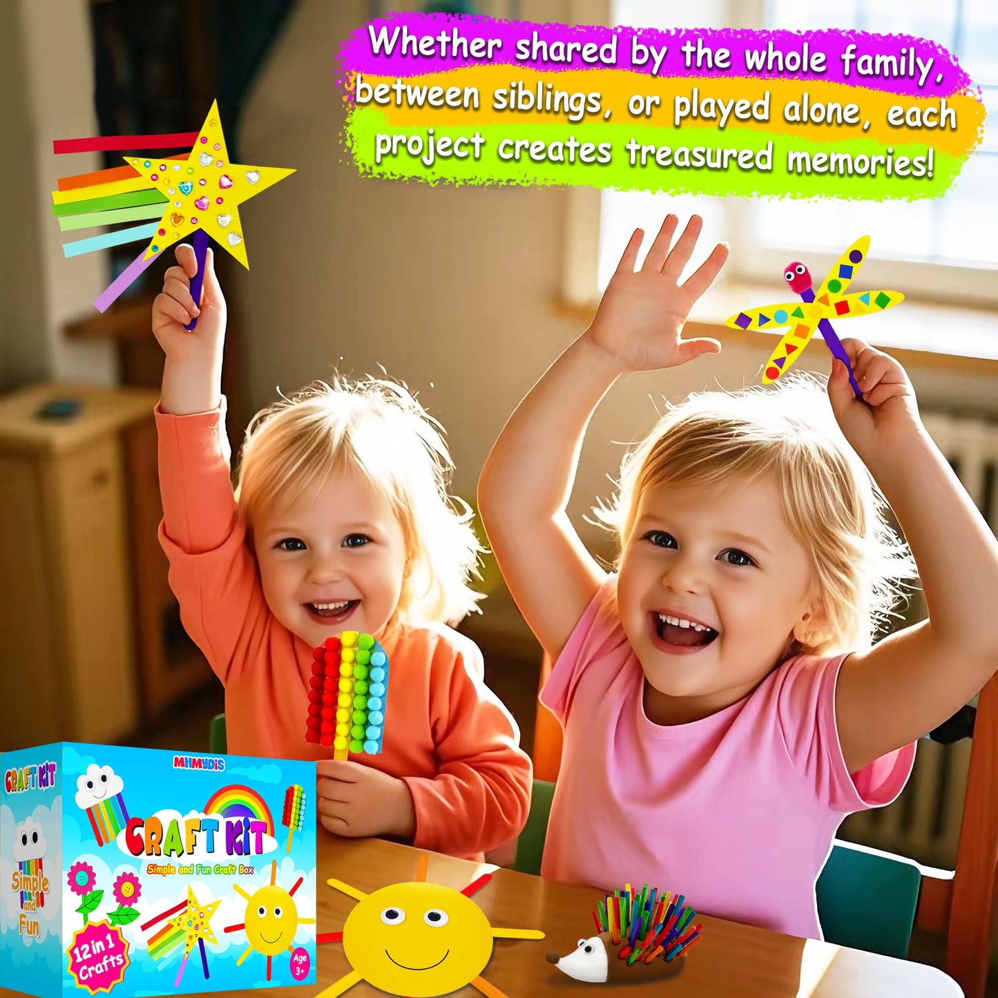 MHMYDIS First Craft Kit for Kids – 12 in 1 No Mess Arts & Crafts for Ages 4-8 | Creative Gift