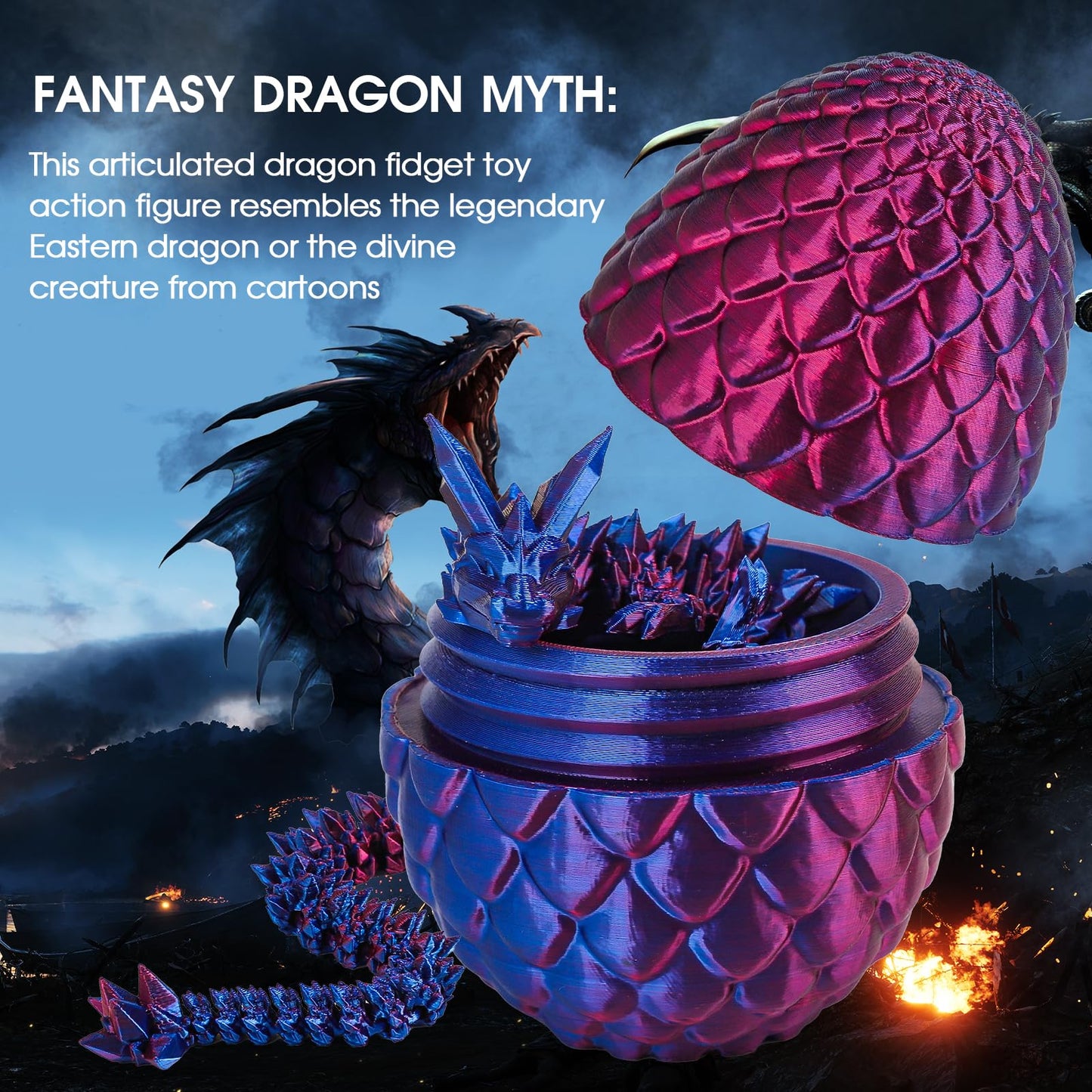 Miai Home 12 Inch 3D Printed Dragon Egg with Dragon Inside – Black Gold