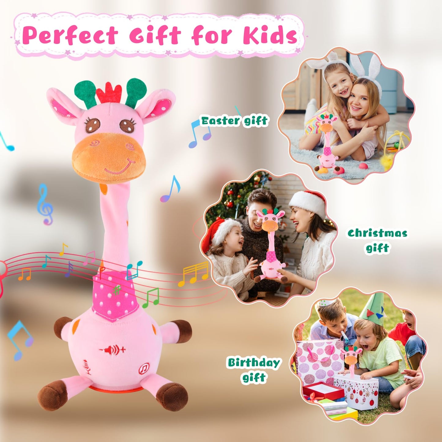 MIAODAM Dancing Giraffe Interactive Toy – 10 Songs, Repeats Your Words, Glowing Plush