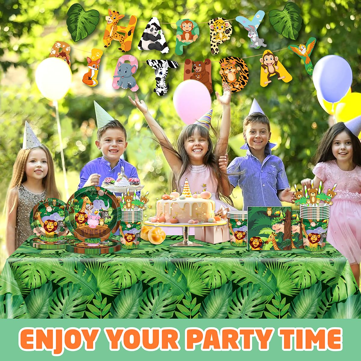 MIAOSHOUTAO 146Pcs Jungle Safari Party Supplies – Plates, Napkins & Tableware for Woodland Baby Shower & Birthday