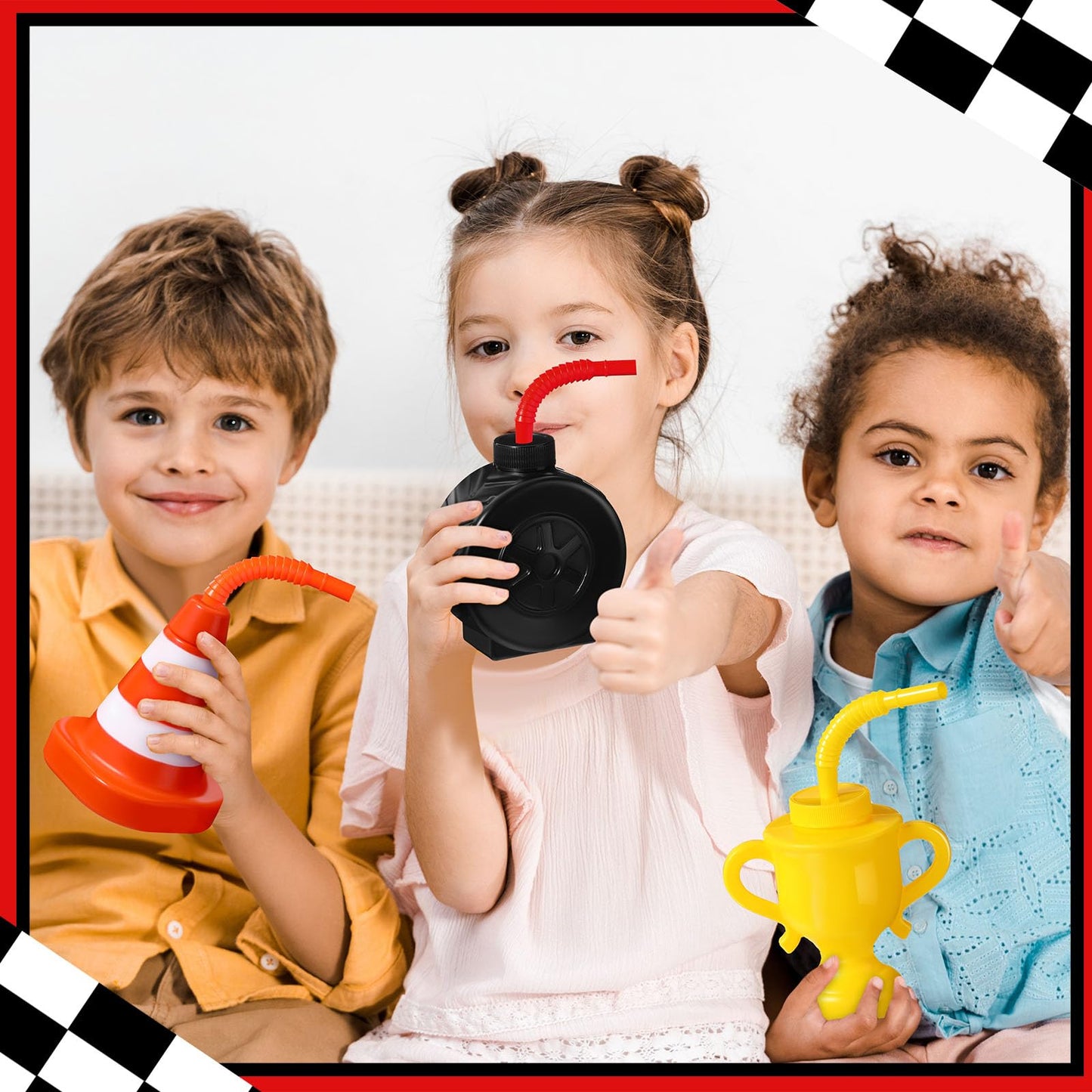 Mifoci 12-Pack Construction Cone & Tire Shaped Cups with Straws – 10 oz Party Favors