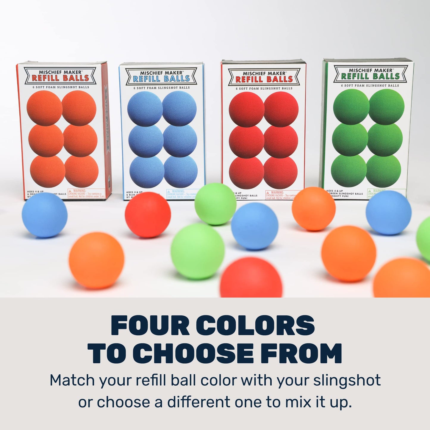 Mighty Fun! Mischief Maker Slingshot Foam Balls Refill Pack – EVA Foam, 6-Pack, Blue