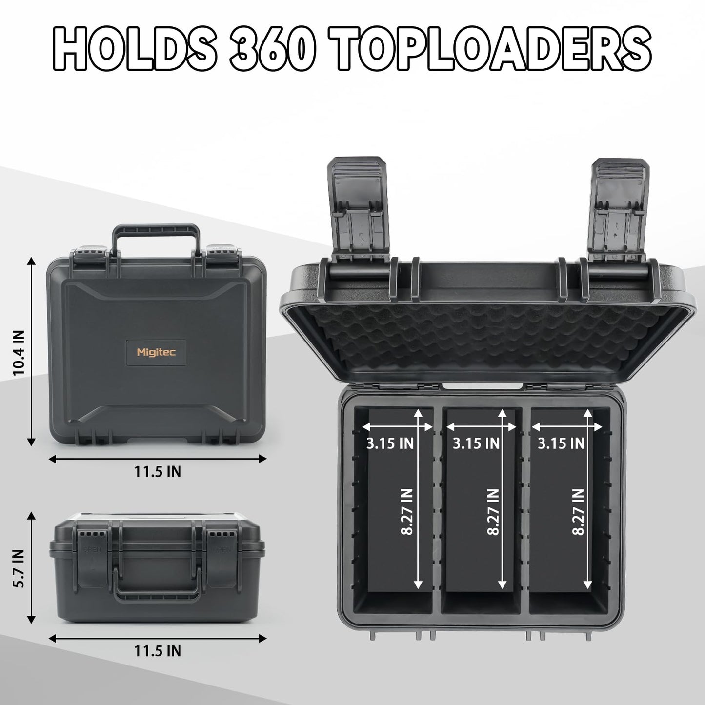 Migitec Toploader Storage Box – 360-Card Capacity, 3x4 Toploaders, Durable Rigid Card Holder Case