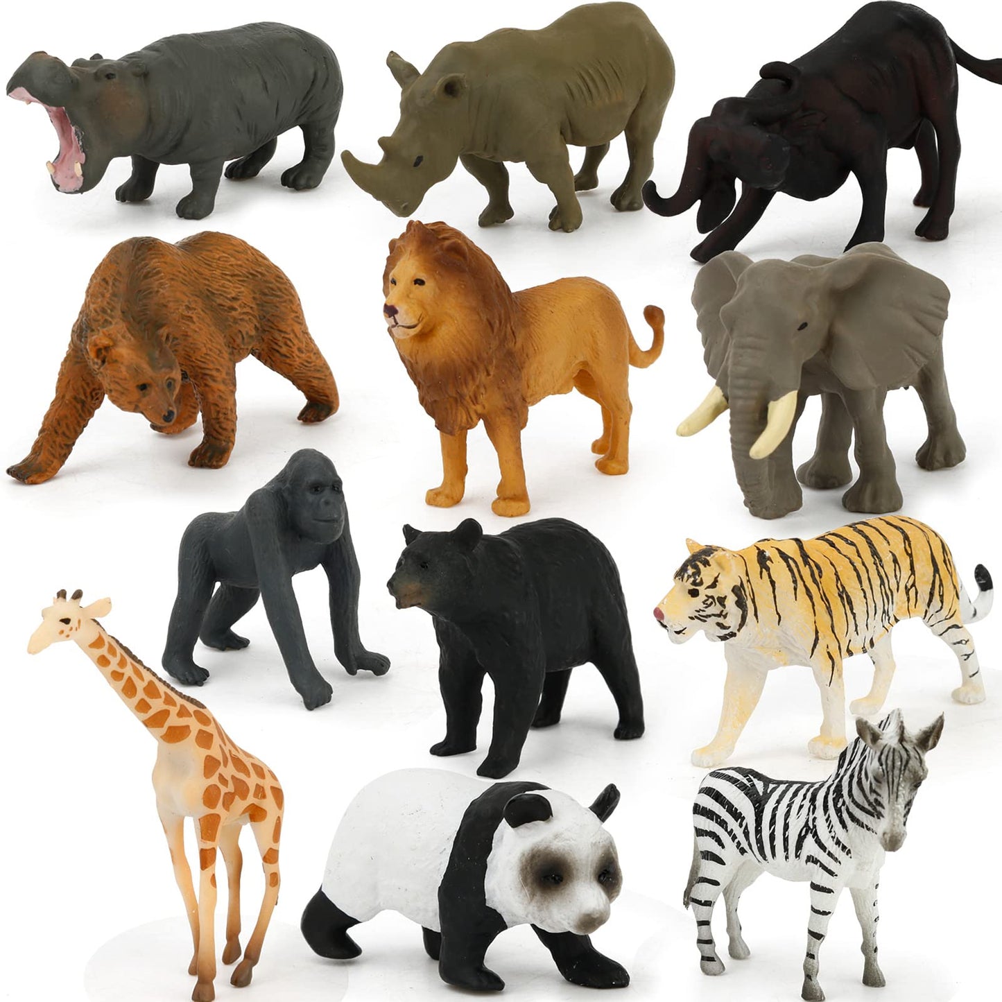 MIKNEKE Montessori Animal Figures with Flash Cards – 12 Realistic Zoo Toys