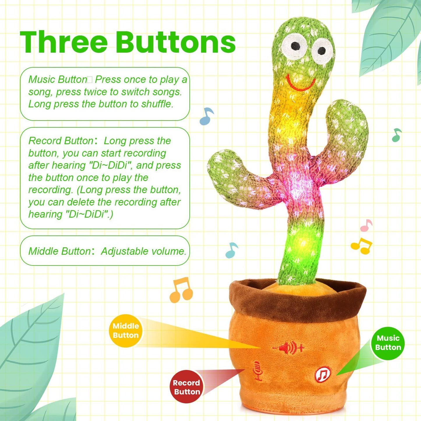 MILEGI Volume Adjustable Dancing Talking Cactus – Interactive Toddler Toy