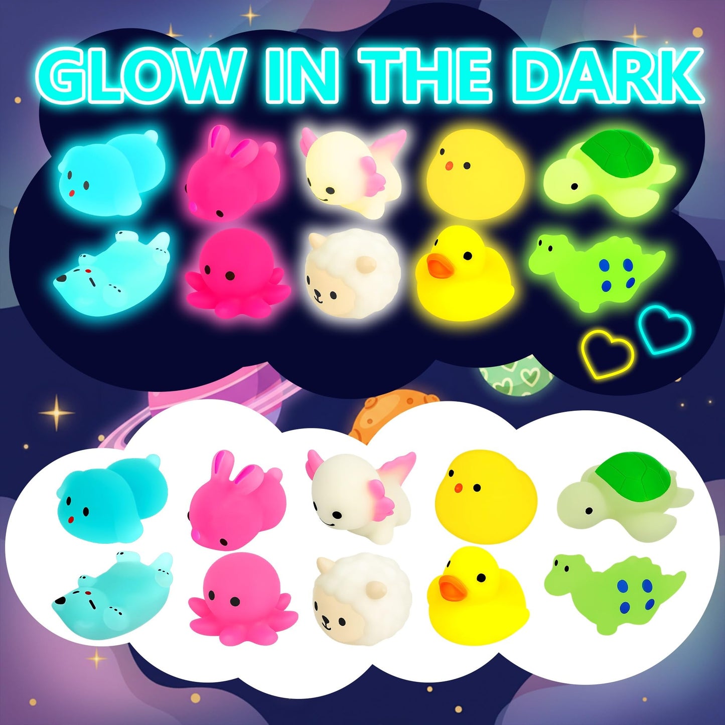 Milianquill Valentine Day Cards for Kids Classroom – 30 Mochi Squishy Valentines, Glow-in-the-Dark Favors