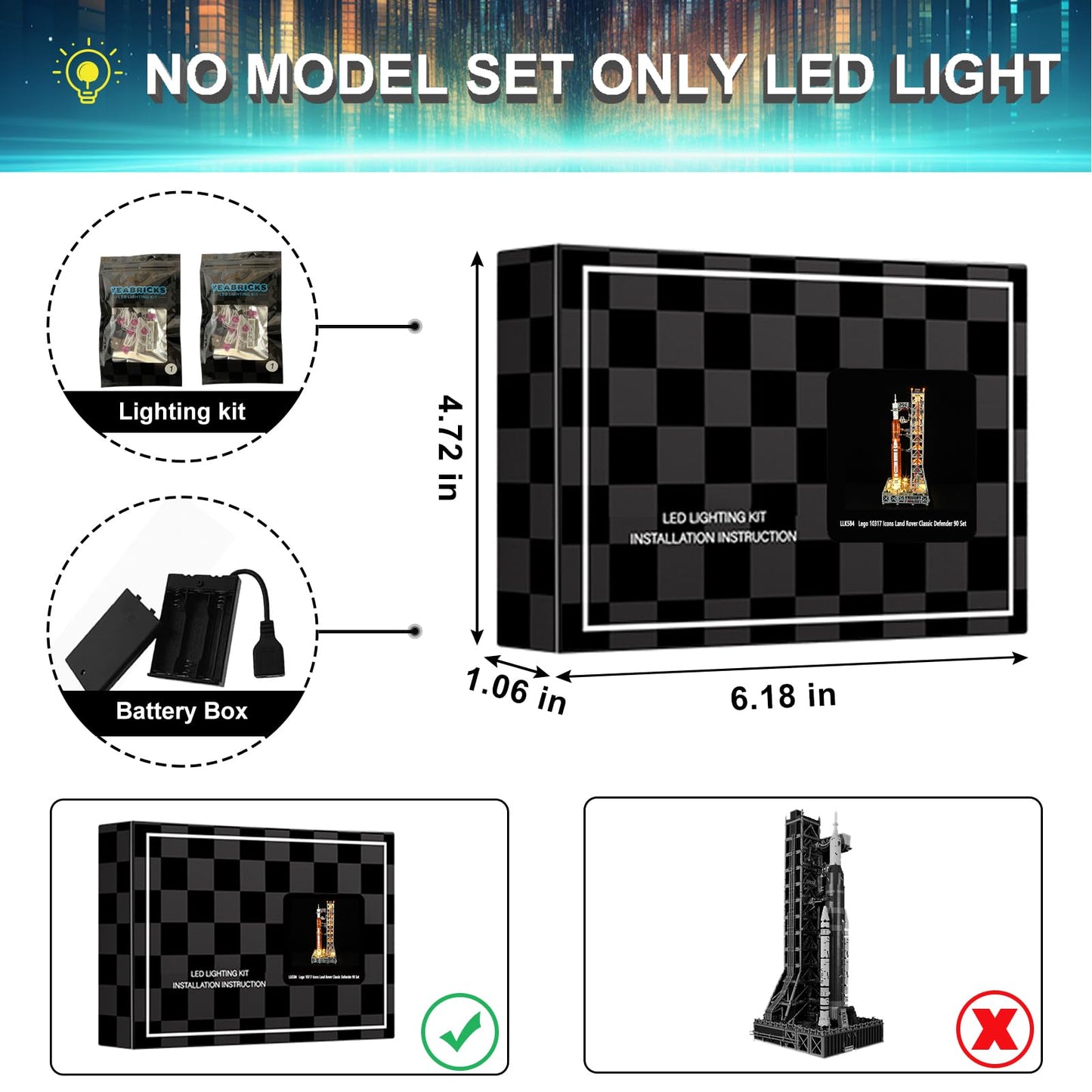 Mililier LED Light Kit for Lego 10341 Artemis Space System – USB or Battery Power
