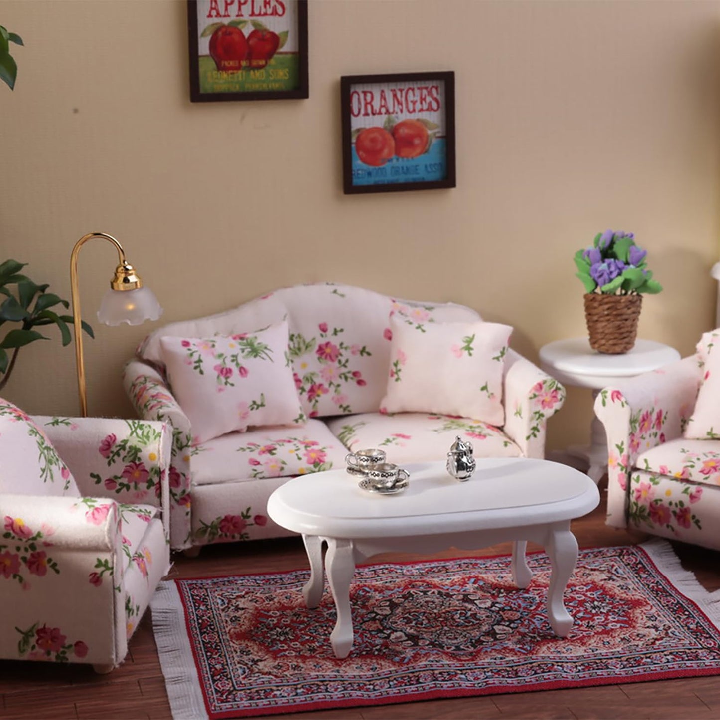 Minamzee 1:12 Dollhouse Couch Set – 1:12 Scale Wooden Miniature Living Room Furniture