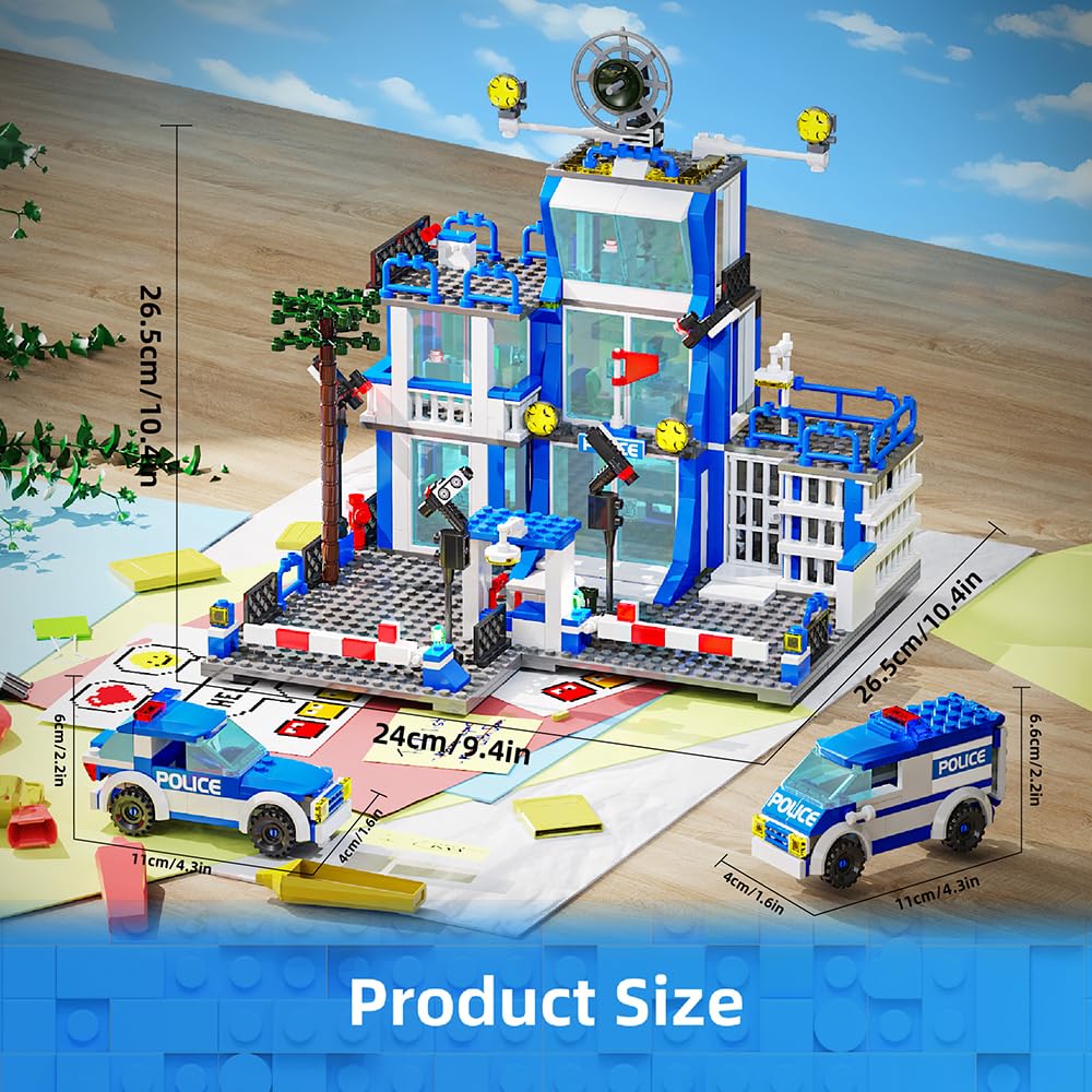 MindBox City Police Station Building Sets – 570pcs Toy Bricks for Boys 8-12