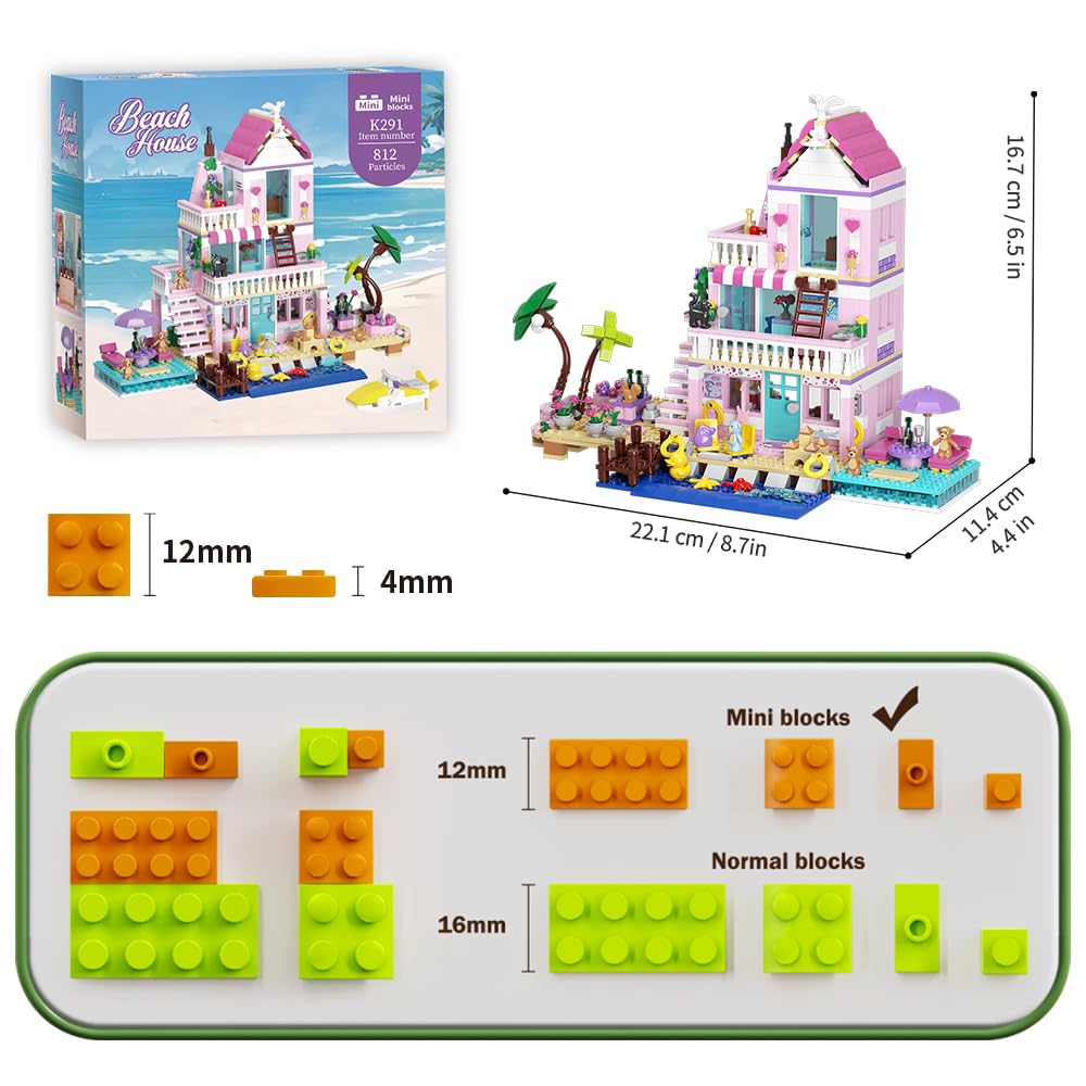MindBox Girls Seaside Villa Building Blocks – 812pcs Beach House Kit (Ages 8+)