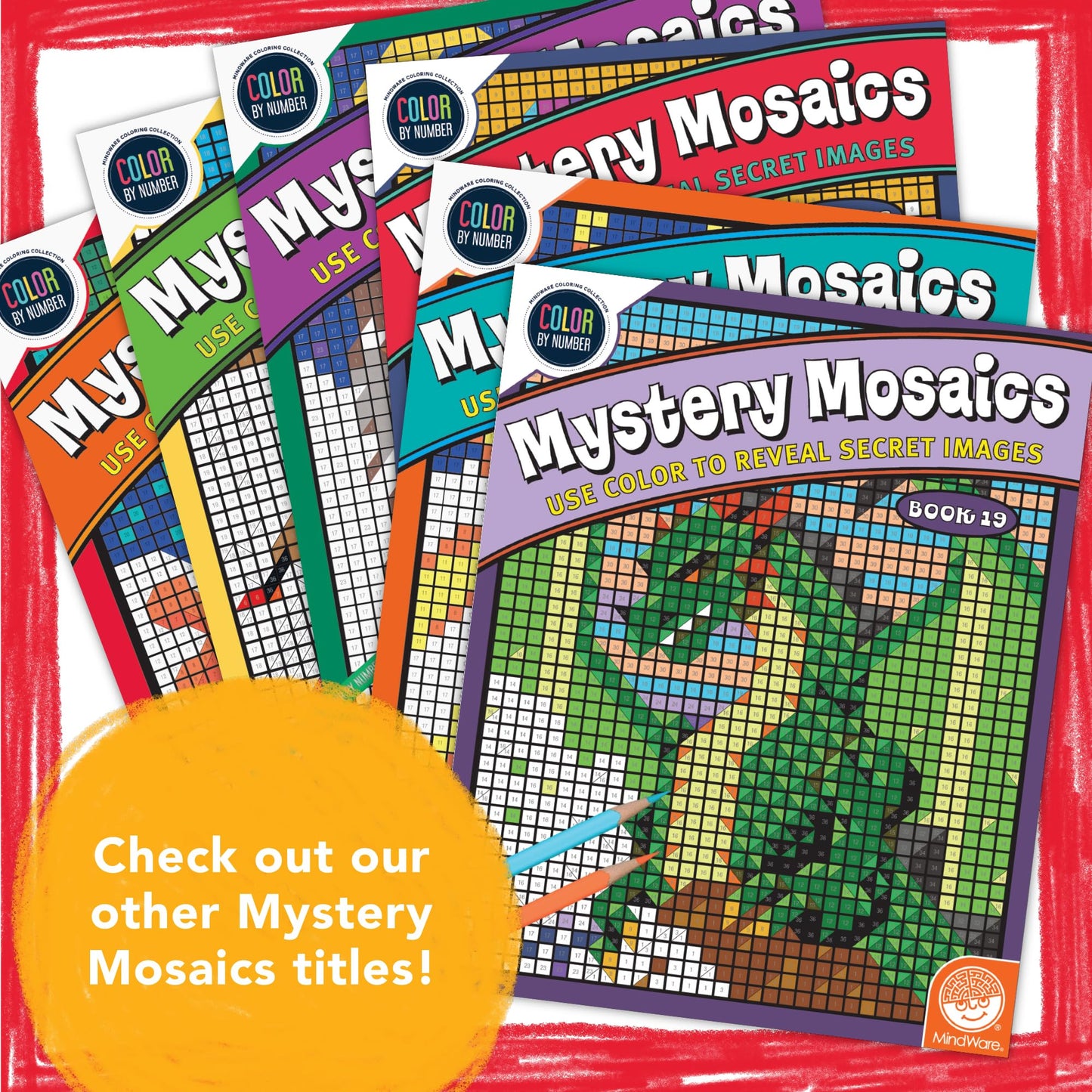 MindWare Color by Number Mystery Mosaics: Book 14 — Surprising Mosaic Puzzles for Ages 6+