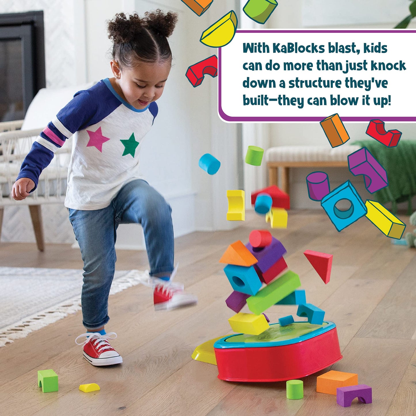 MindWare KaBlocks Blast – 30 Foam Blocks, 2 Launch Blocks, Platform & Kaboom Launch Pad (Ages 3+)