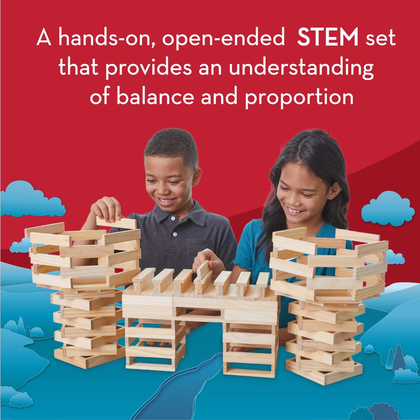 MindWare KEVA Structures 200 Wood Building Planks Set – 200 Pine Blocks + Idea Book | Ages 5+