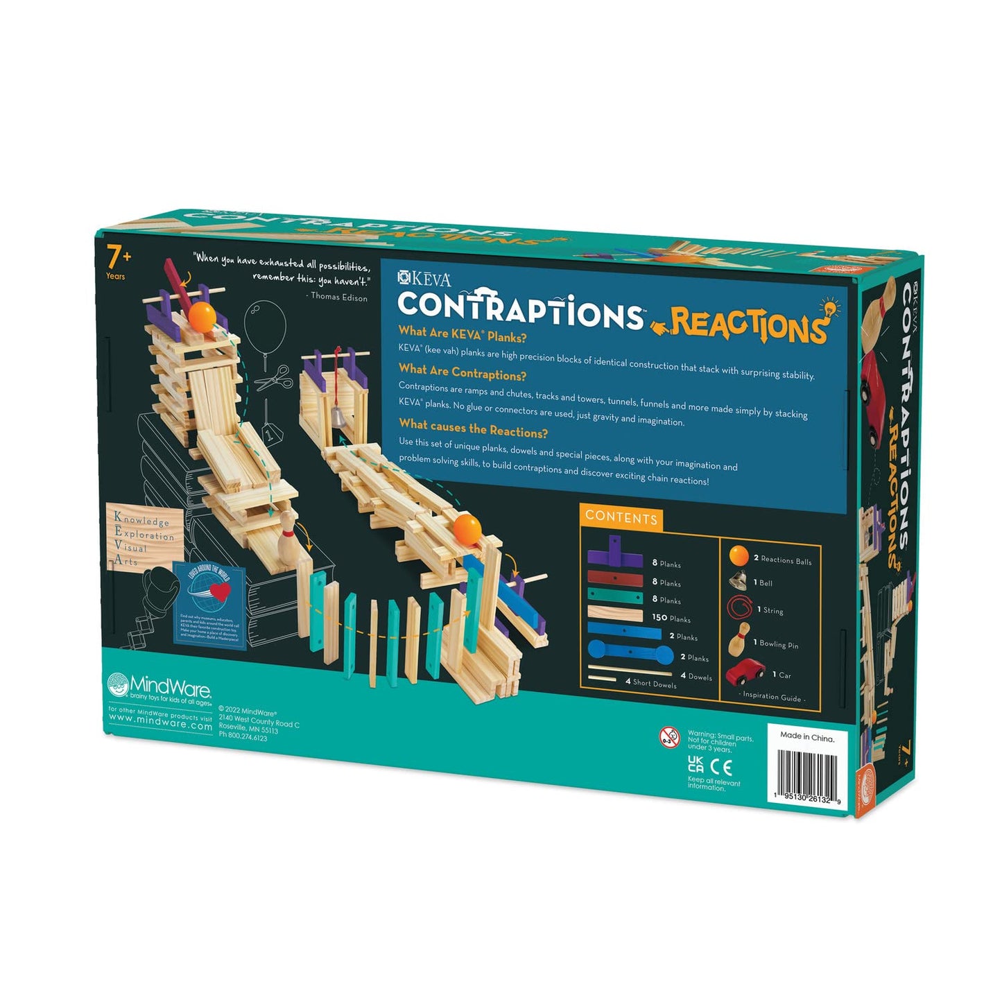MindWare KEVA Contraptions Reactions Planks — 178 Building Planks (191-Piece) Marble Run Kit for Ages 7+