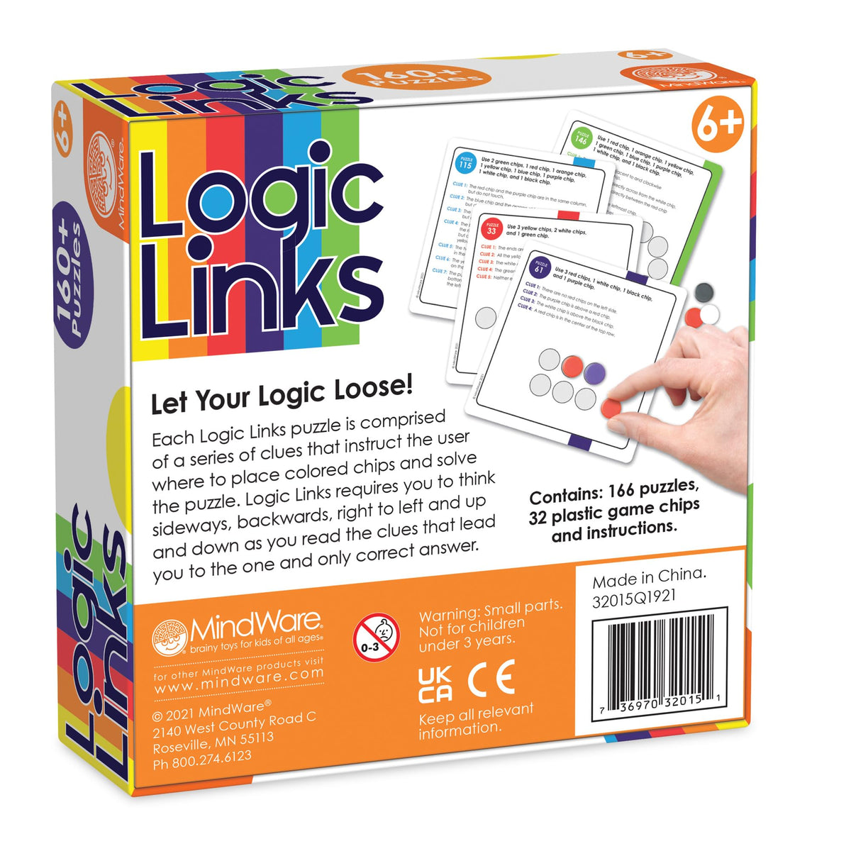 MindWare Logic Links Puzzle Games – 166 Brain Puzzles, 32 Chips | Brain Teasers for Kids & Adults