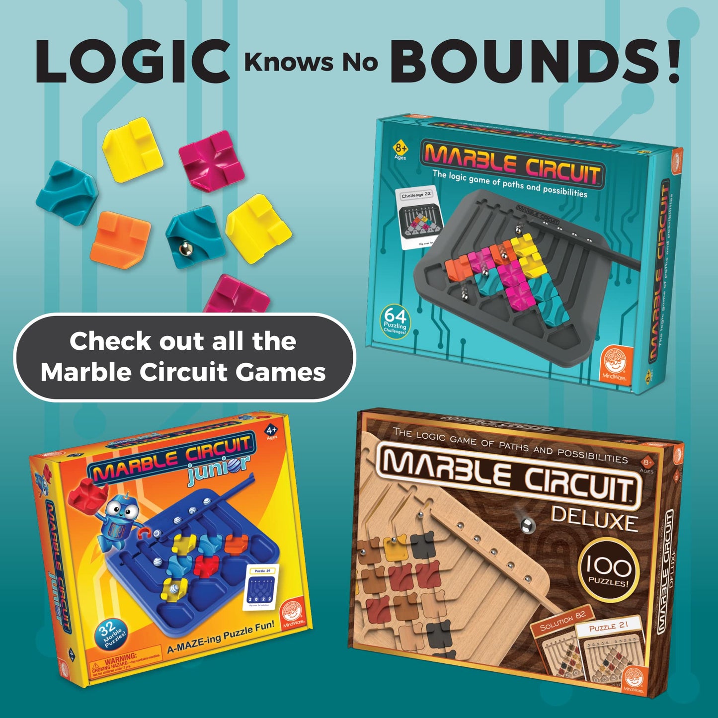 MindWare Marble Circuit Puzzle – 64 Challenges for Ages 8+ | Brain Teaser